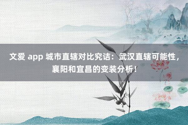   文爱 app 城市直辖对比究诘：武汉直辖可能性，襄阳和宜昌的变装分析！