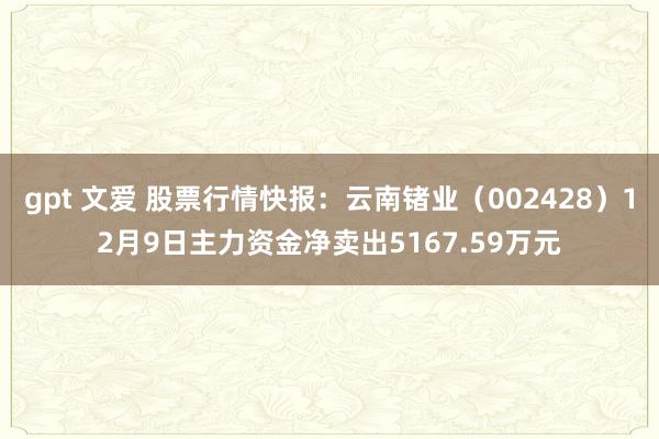   gpt 文爱 股票行情快报：云南锗业（002428）12月9日主力资金净卖出5167.59万元